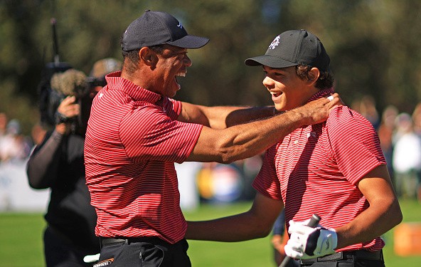 Charlie Woods Celebrates First Hole